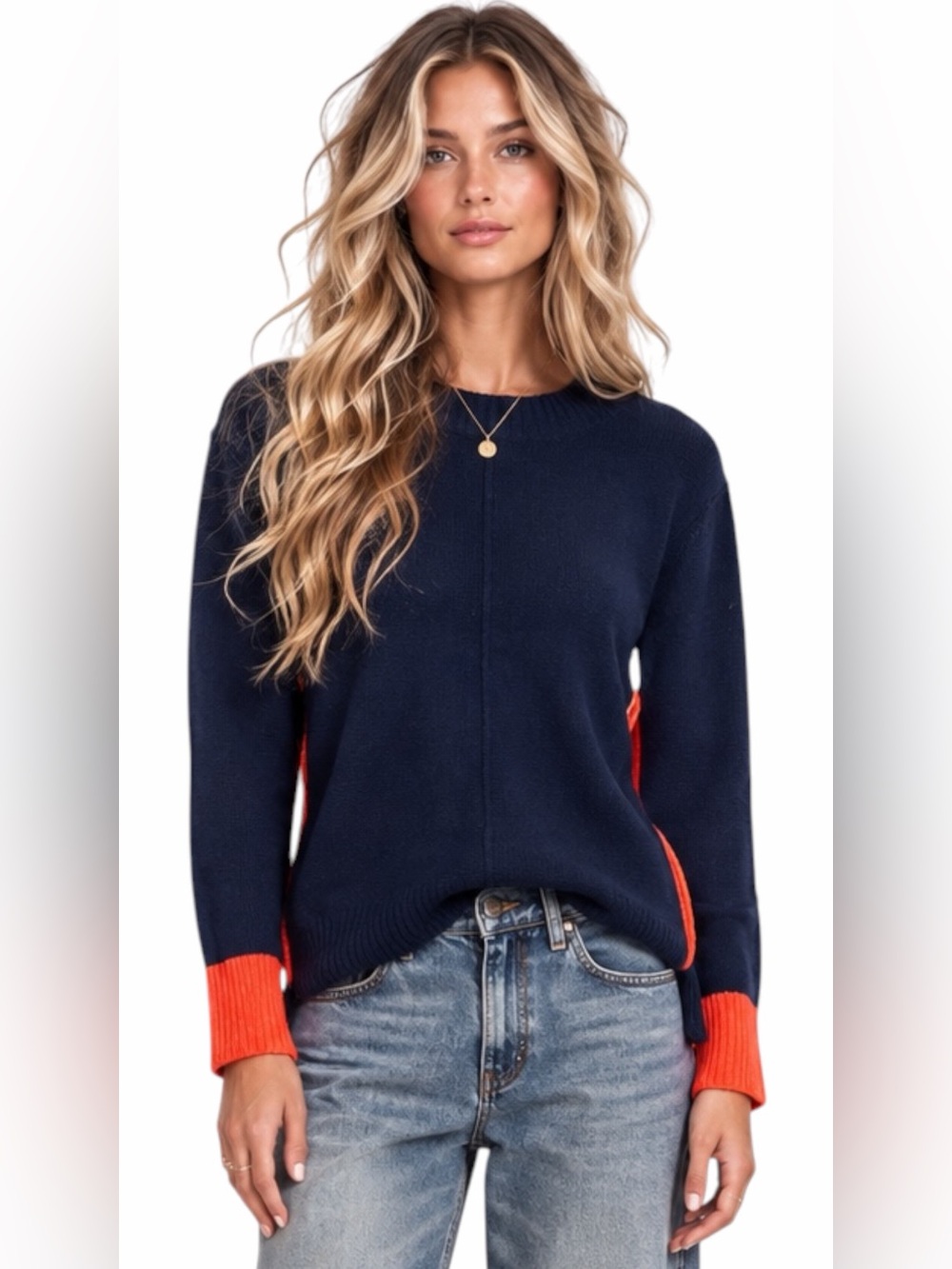 NWT – Six/Fifty – Luca Crew Neck Sweater – Navy/Orange – Sz. XS